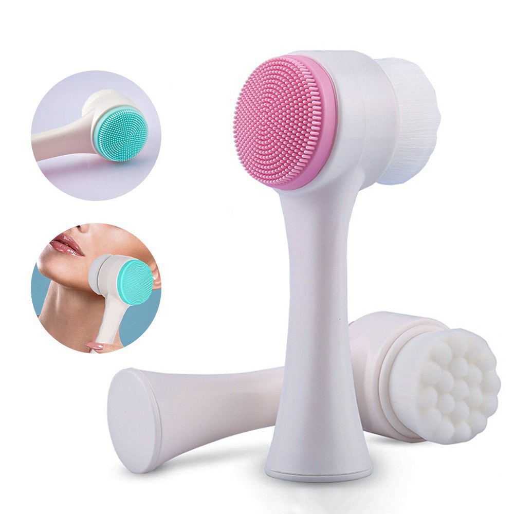 Kuas Pembersih Wajah 2 in1 Cleansing Brush Bulu Sikat Halus Silikon