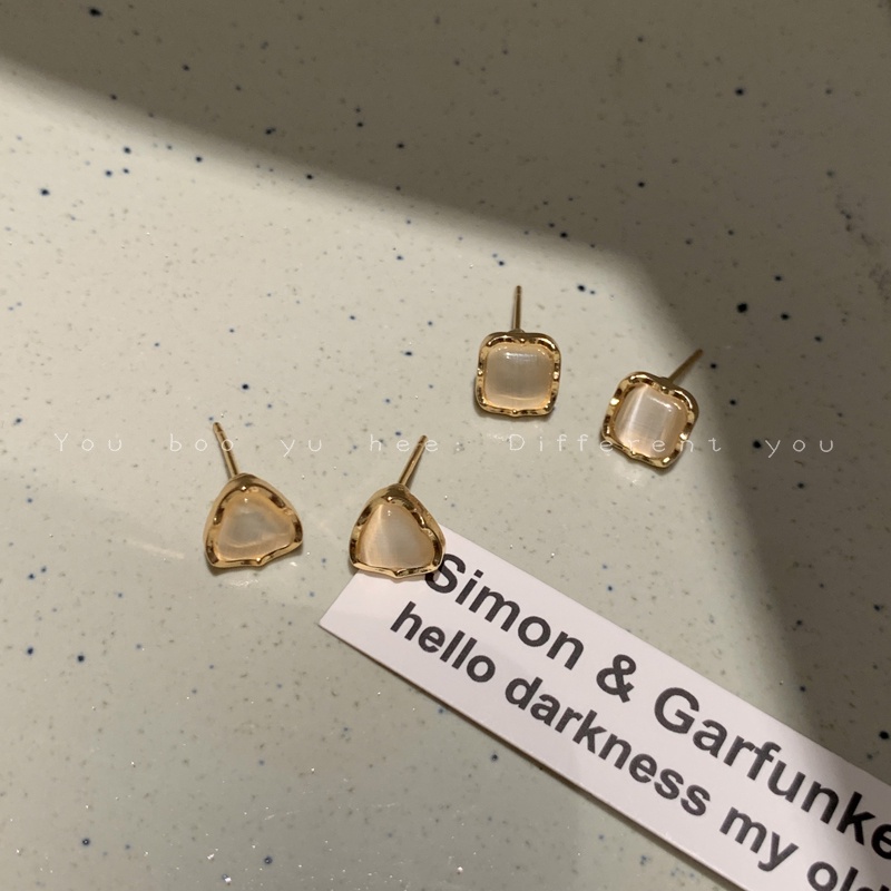 3 Pasang / Set Anting Stud Opal Geometris Gaya Elegan Untuk Aksesoris Perhiasan Wanita