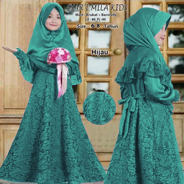Syari mila kids/maxi dress anak/baju brukat anak/baju gamis syari anak/baju gamis anak