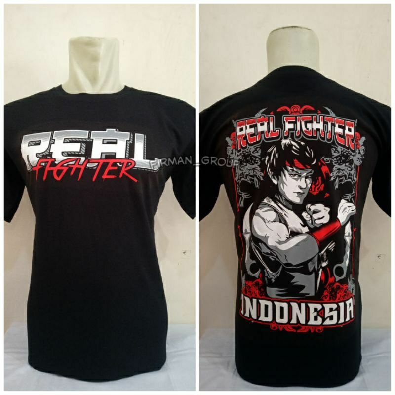BAJU SILAT KAOS  REAL FIGHTER FULL SABLON PLASTISOL TERMURAH GROSIR