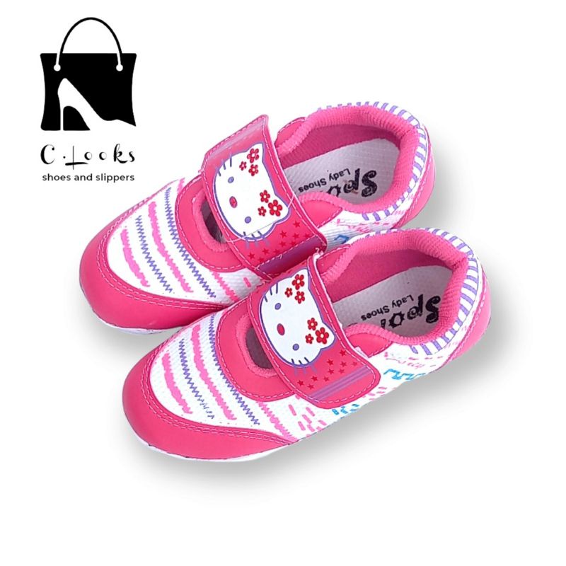 Sporty LB Garis Hello Kitty Sepatu Anak Perempuan Size 26 - 30 Putih Pink