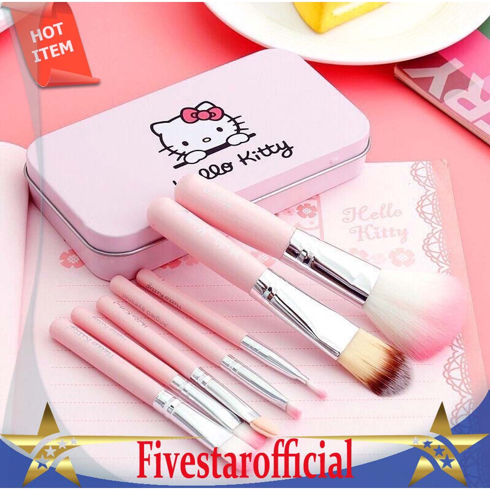 Kuas Make Up KOTAK KALENG KUAS SET MAKE UP BRUSH HELLO KITTY - DORAEMON FREE KALENG ISI 7 PC - FIVES