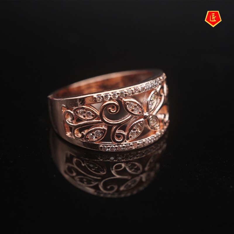 [Ready Stock]Women's Fashion Rose Gold Four-Leaf Clover Hollow Ring