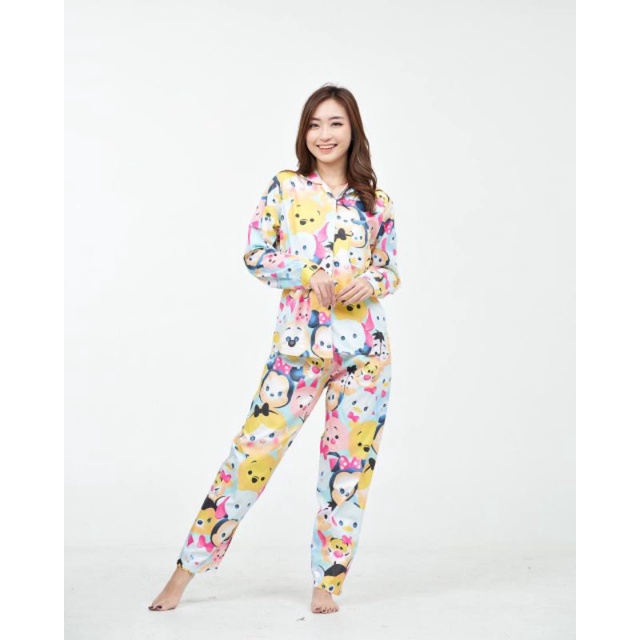Piyama Wanita Lengan Panjang PP Motif Bunga Set Piyama Baju Tidur Wanita Remaja Baju Tidur ABG-PP disney