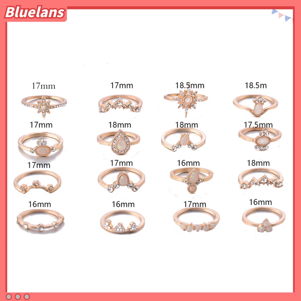 16pcs / Set Cincin Knuckle Bentuk Mahkota Aksen Berlian Imitasi Bahan Alloy Gaya Bohemia Stackable