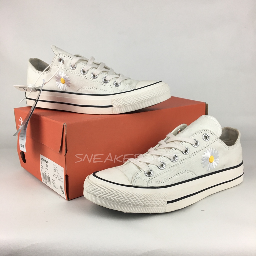 Sepatu Converse_ x Peace Minusone 70s Broken White Sneakers Wanita Motif bunga Putih Tulang Tinggi d