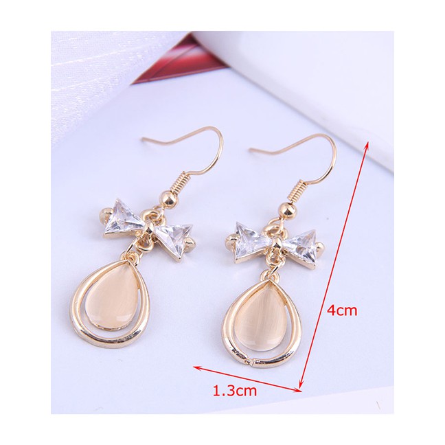 LRC Anting gantung Fashion Gold Color Bow Drop-shaped Cat Eye Alloy A62911