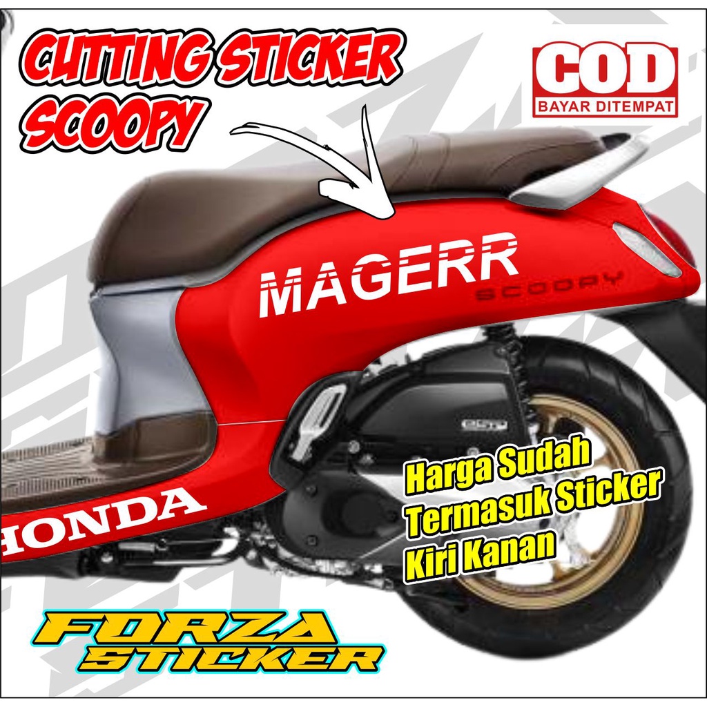 Stiker Motor Honda Scoopy tulisan "MAGERR" cutting stiker unik untuk body motor Honda Scoopy, Bisa J