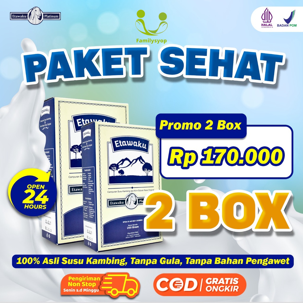 Paket Sehat 2 Box Etawaku Platinum - Susu Kambing Etawa Murni Rendah Gula Bebas Pengawet Efektif Atasi Masalah Pencernaan Nyeri Sendi &amp; Tulang Jaga Kesehatan Jantung Cegah &amp; Menurunkan Diabetes Kolesterol Lancarkan Produksi ASI