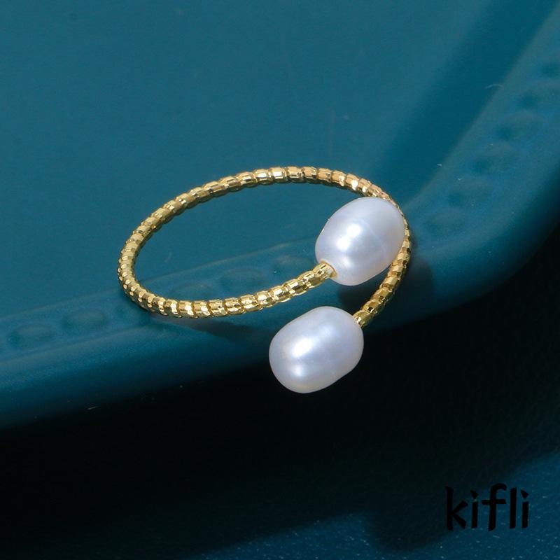 Cincin Mutiara Stretch Adjustable Model Terbuka Untuk Wanita (KD)