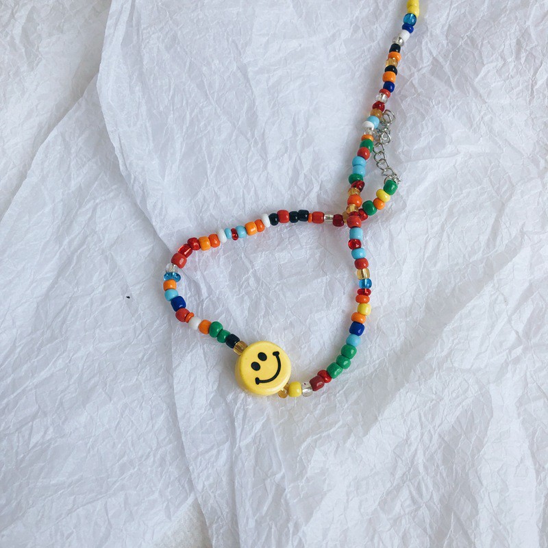 Korean style smiley face personality necklace handmade beads smiley face fashion female necklace