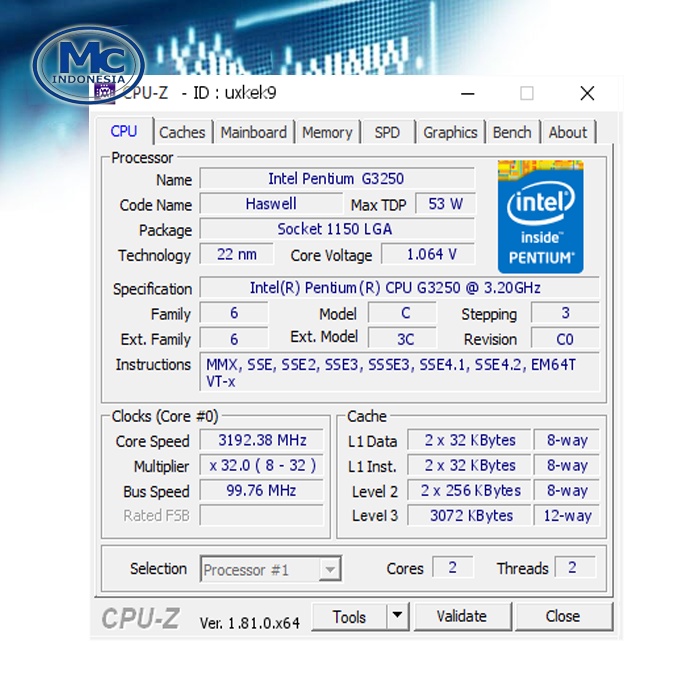 Processor Intel Pentium G3250 DAN FAN INTEL