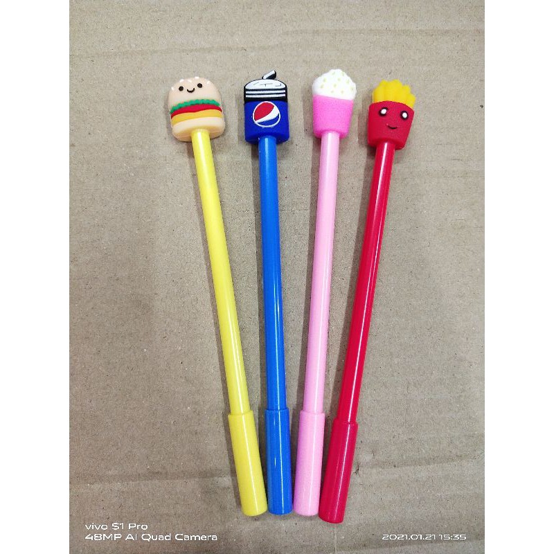 

pen gel kepala karet bentuk makanan
