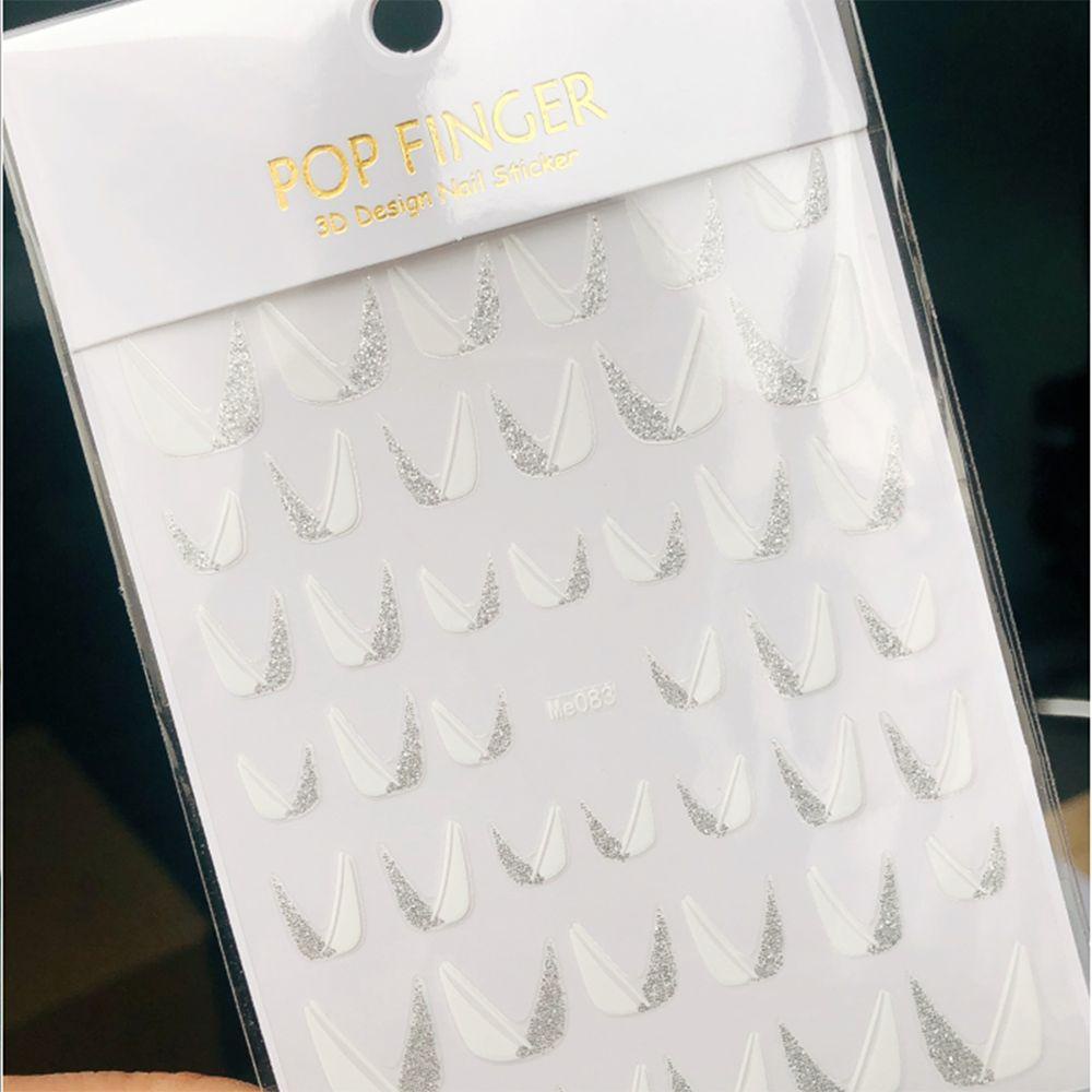 MXBEAUTY French Tips Stiker Kuku Putih Kreatif Perekat Diri Wanita Putih Garis Miring Glitter Garis Perancis Gadis DIY Manicure Aksesoris White Sliders Decals