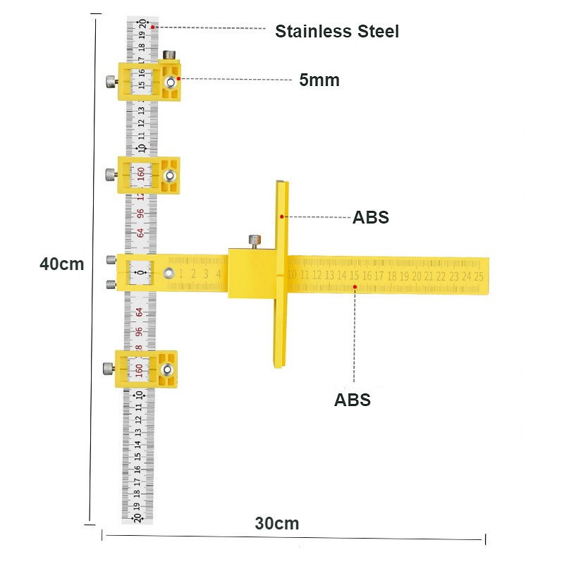 Penggaris Bor Alat Ukur Jarak Antar Lubang Handle Punch Locator Drill Guide Screw Ruler 40cm Mistar