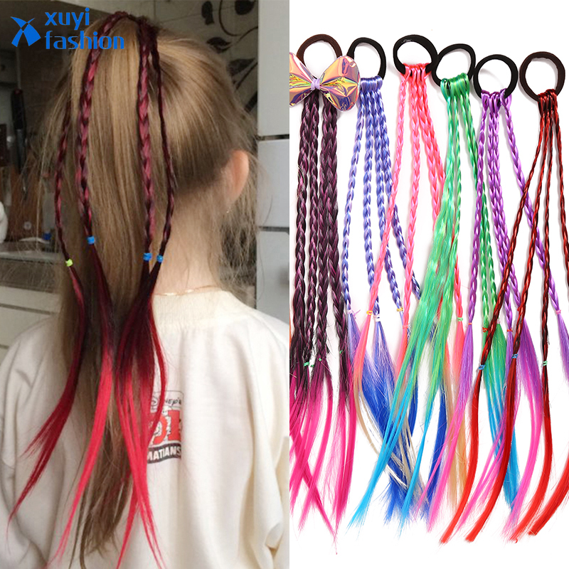 Children's Ponytail Braid Wig Colorful Hairpins Cute Dirty Braids Hair Ropes Headrope Performance Twist Braid  Accessories