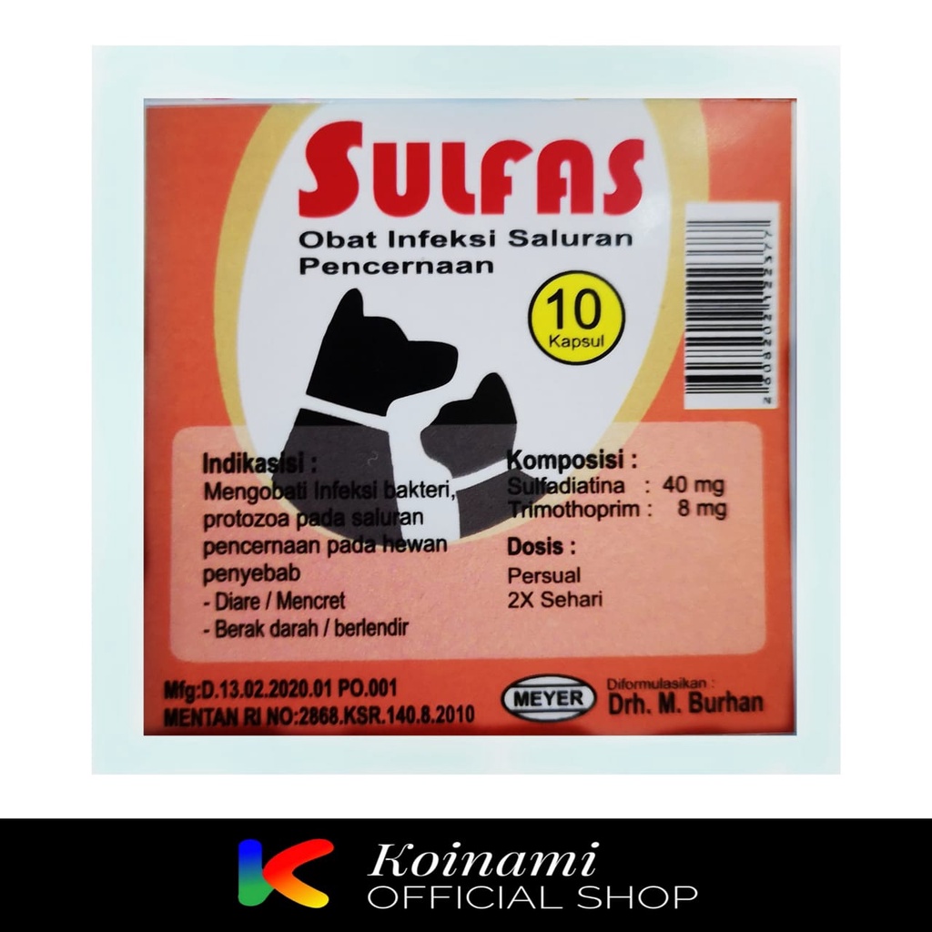 Sulfas 10 Kapsul / Obat Diare Kucing Anjing  / Obat Mencret Kucing Anjing / BTM