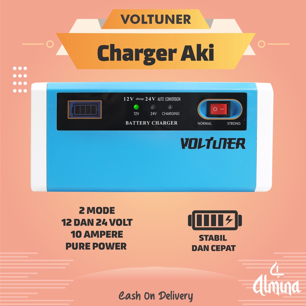 VOLTUNER Charger Aki 10A 12V 24V SMART CHARGING CAS AKI MOBIL TRUCK