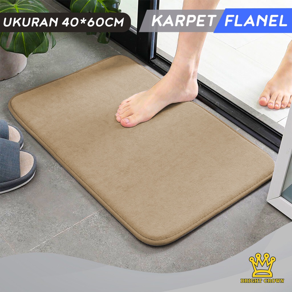Bright Crown Keset Kaki Flanel Anti Slip / Keset Kamar Mandi Nyerap Air UK 40X60CM 9 Warna-Flanel C-Coklat Muda