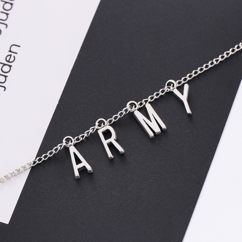 Kalung Rantai Dengan Liontin Tulisan ARMY BTS Park Jimin Bahan Stainless Steel