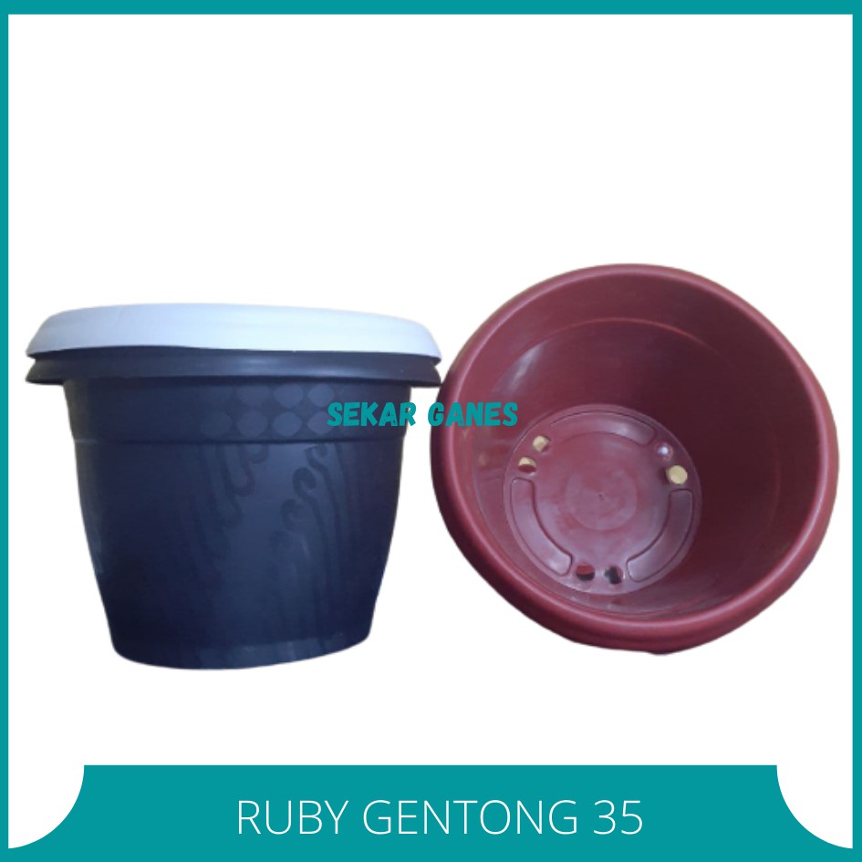 SEKARGANES Pot Gentong 35 Batik Hitam Grosir Pot Plastik Bunga Jumbo Besar Murah Tanaman