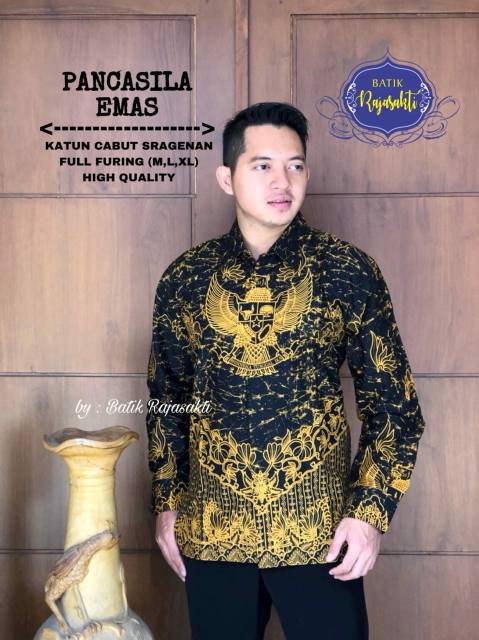 Batik Solo GARUDA PANCASILA Kemeja Pria Katun Halus Sragenan Full Furing