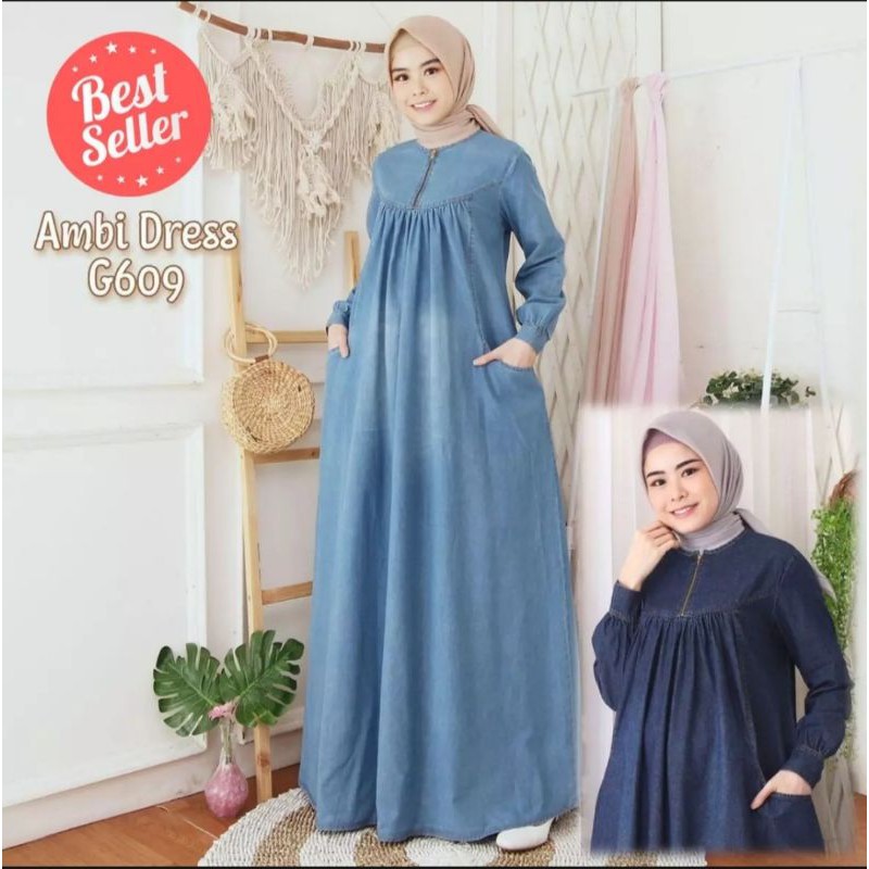 Gamis Jeans Ambi  Ambi Dress Jeans  Muslim jeans  Fashion Jeans Gamis Jeans Fashion Hijaber  .Gamis 