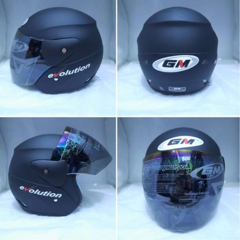 [KODE PRODUK 0Z9W75542] HELM GM EVOLUTION SOLID BLACK METALIK - HITAM METALIK KACA PELANGI Half Face