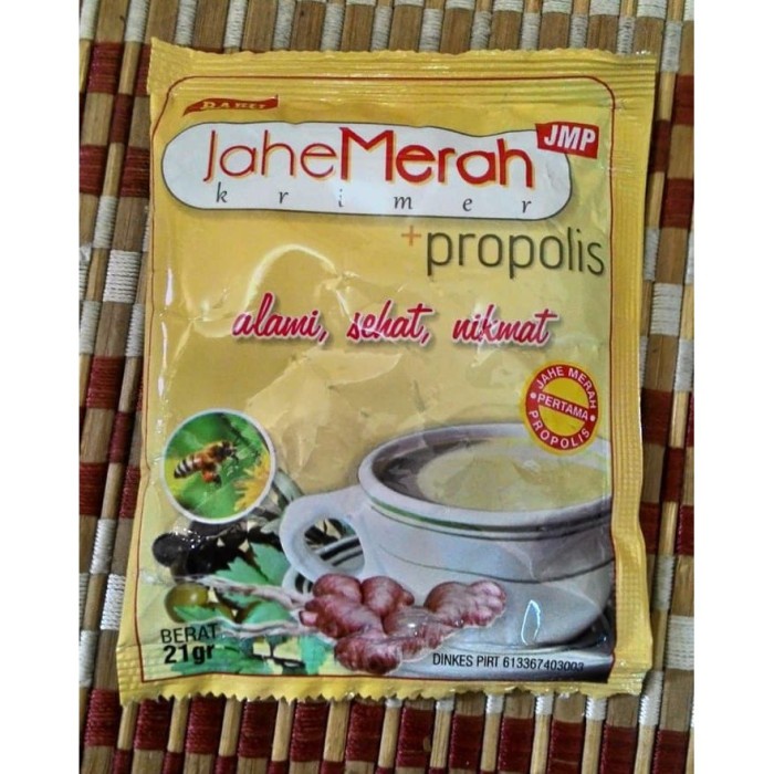 

Jahe Merah Propolis JMP 1 Renceng isi 12 sascet jahe merah plus propolis 1 renceng