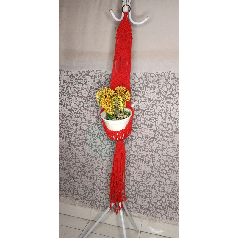 Tali Pot Gantung Estetik merah rajutan