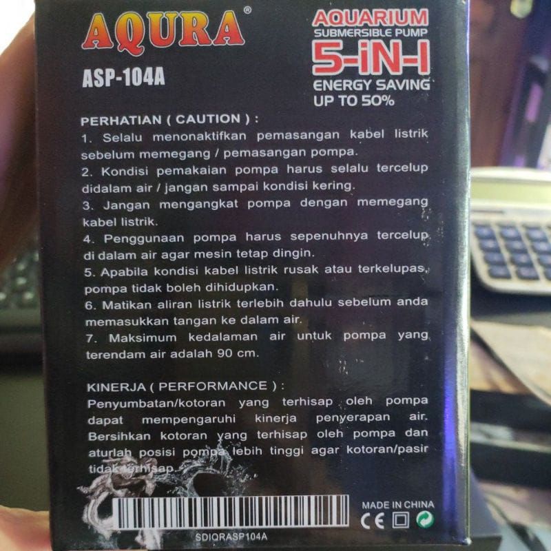 Pompa Kolam ikan koi celup aquarium semburan air kencang Aqura Asp 104A