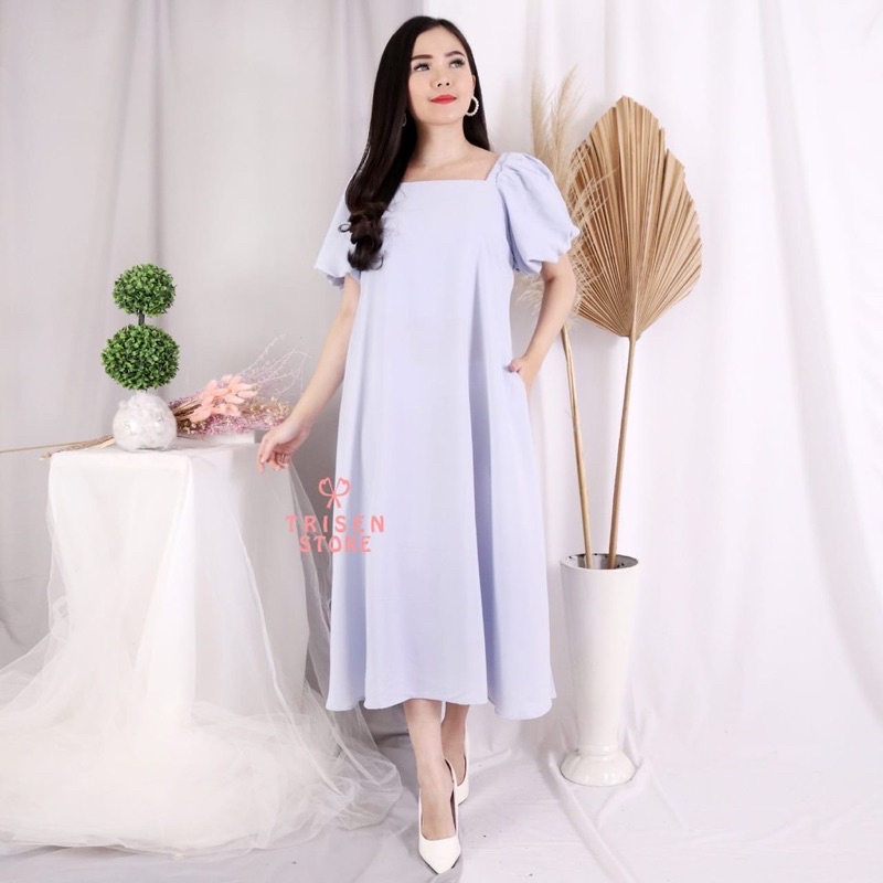 trisenstore sonya midi dress blue