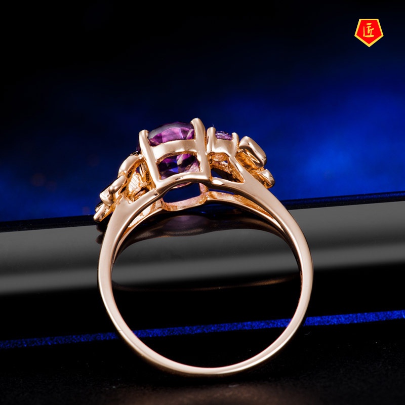 [Ready Stock]Elegant Personality Rose Gold Amethyst Ring