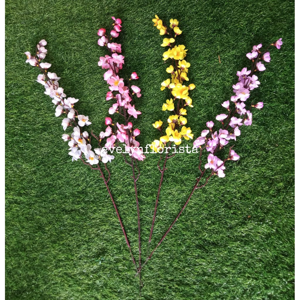 Bunga Artificial Sakura Tangkai Bunga Sakura Pink Kuning Ungu Violet Hiasan Kamar Aesthetic