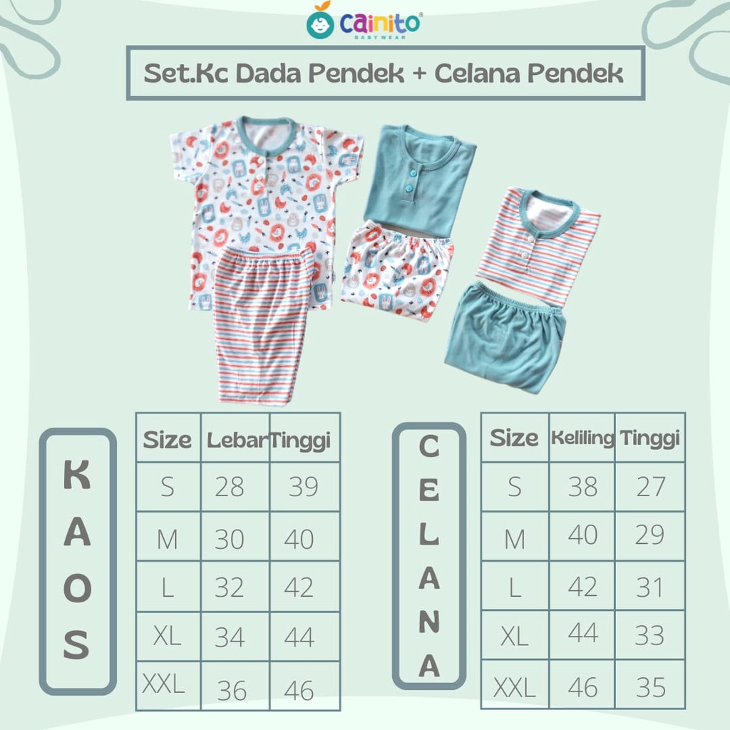 Cainito Baby &amp; Kids Setelan Baju Pendek Kancing Dada+ Celana 3/4 / Setelan baju Anak Bayi isi 3stel