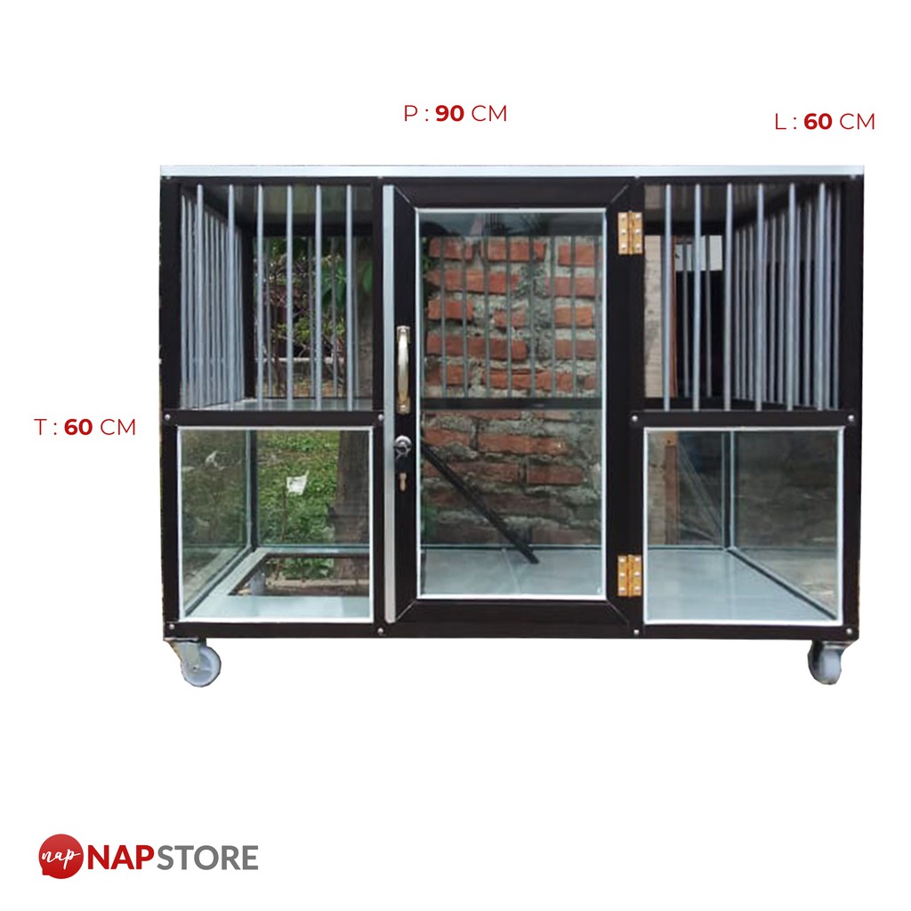 Kandang Kucing Anjing Hewan Lain Aluminium Alumunium 1Lt Setengah Jeruji & Kaca - NAP Store