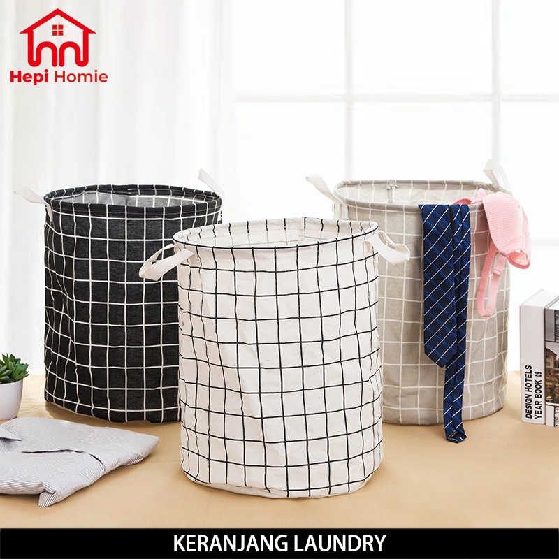 [HH] KERANJANG LAUNDRY BAJU CUCIAN PAKAIAN KOTOR BAHAN KAIN MOTIF BULAT LIPAT / BASKET STORAGE BAG