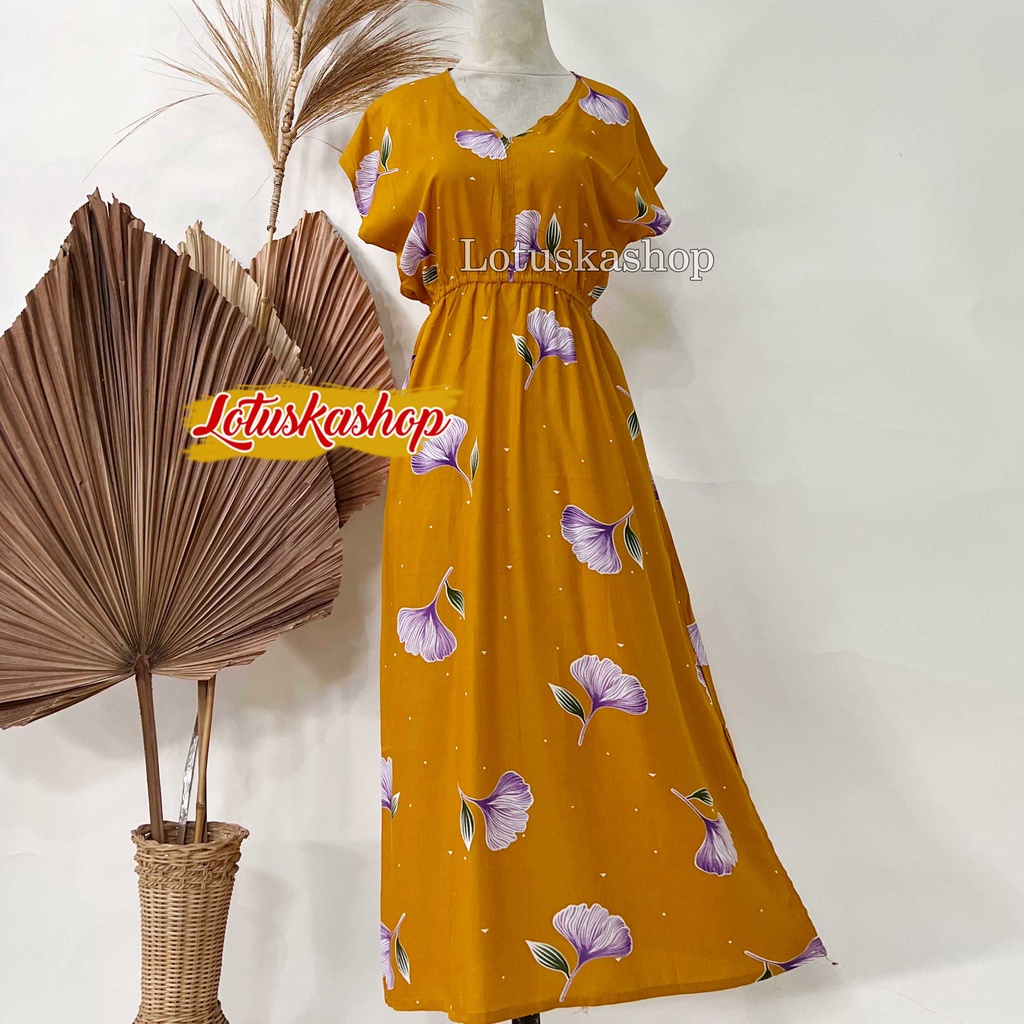 Dress Manohara Bali Panjang Mawar-Aglonema Mustard
