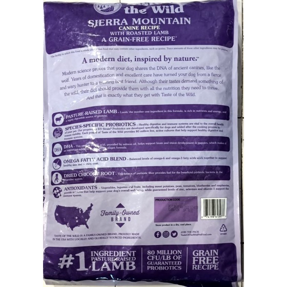 Taste Of The Wild Lamb 12.70kg / TOTW lamb / Dogfood Grainfree Made in USA