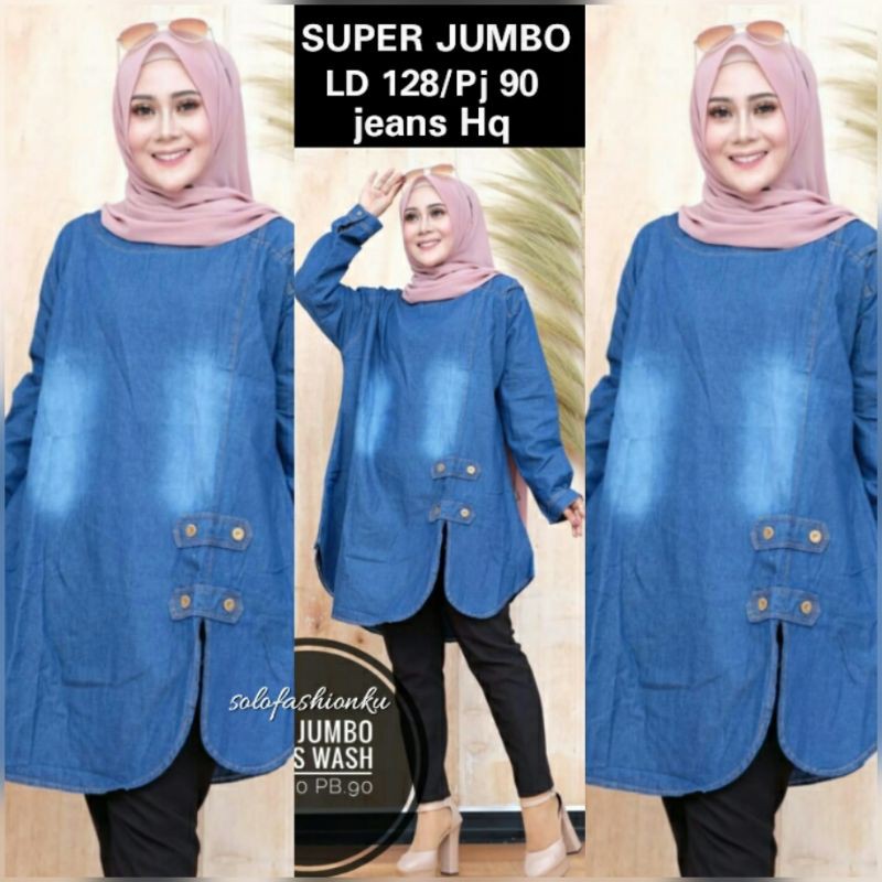 TUNIK SUPER JUMBO LD 128-130/TUNIK JUMBO JEANS PREMIUM/TUNIK/ATASAN