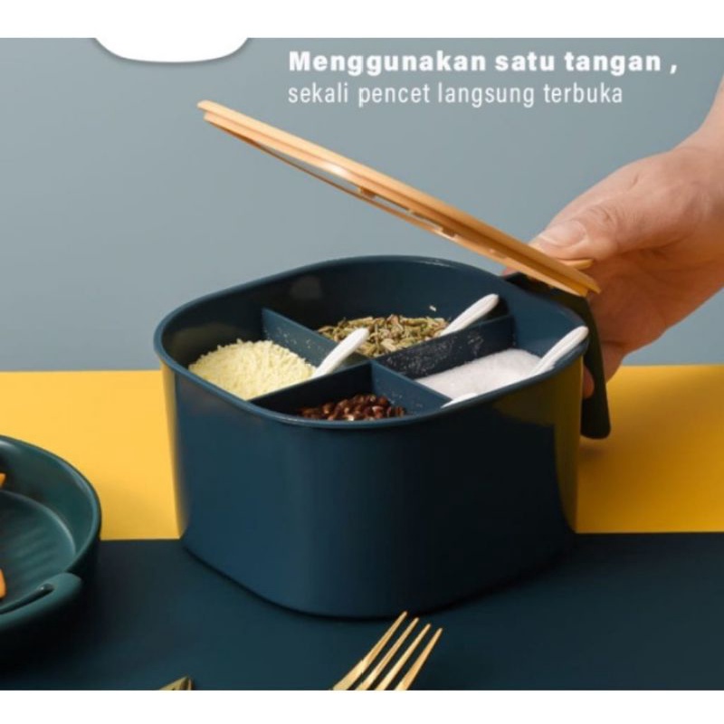 Tempat Bumbu Dapur 4 in 1 Wadah Bumbu Dapur Portabel Kotak Penyimpanan