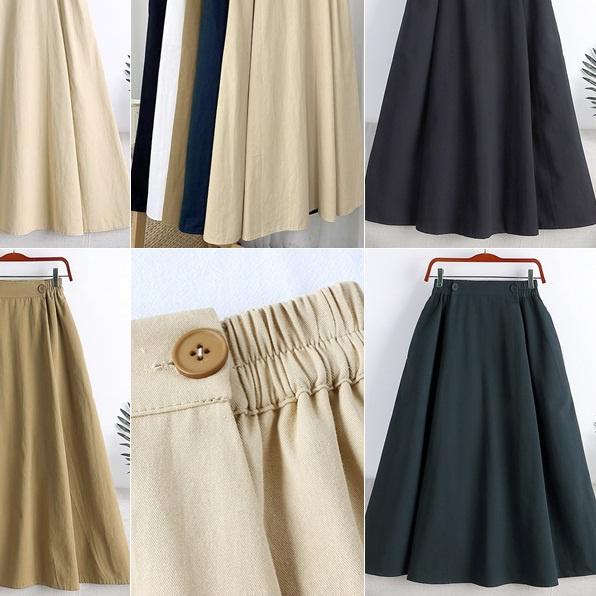 ROK PANJANG FASHION MUSLIM -NATHAS SKIRT LINEN KARET KANCING OUTFIT KULIAH -BAWAHAN WANITA ROK'