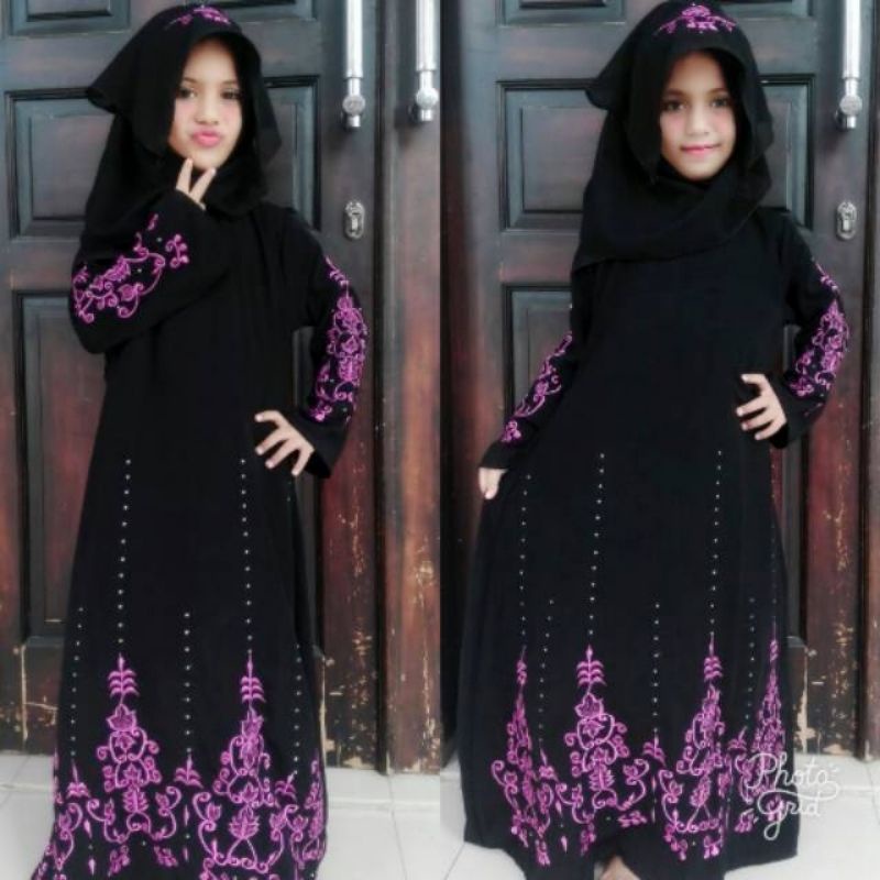 Gallery Exclusive Abaya Hitam Gamis Bordir Turkey Anak Hamari Pink