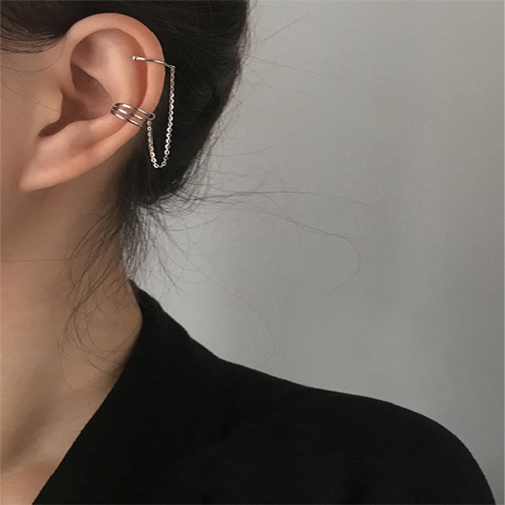 1pc Anting Rantai Klip Tulang Telinga Gaya Hip Hop Korea Untuk Perempuan-1