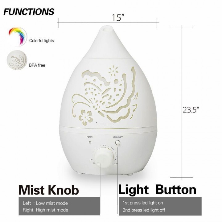 Carved Design Air Humidifier Ultasonic Aroma Diffuser - Kapasitas 1.3L