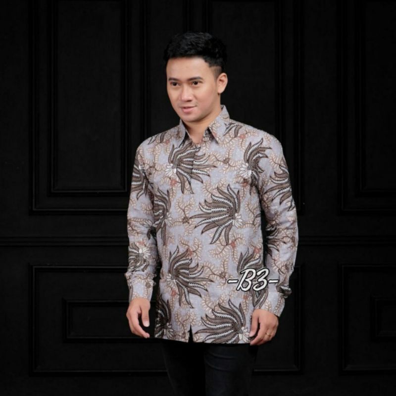 FURIOSA BATIK SLEMPANG ABU Baju Batik Pria Slifit Dewasa Lengan Panjang Modern