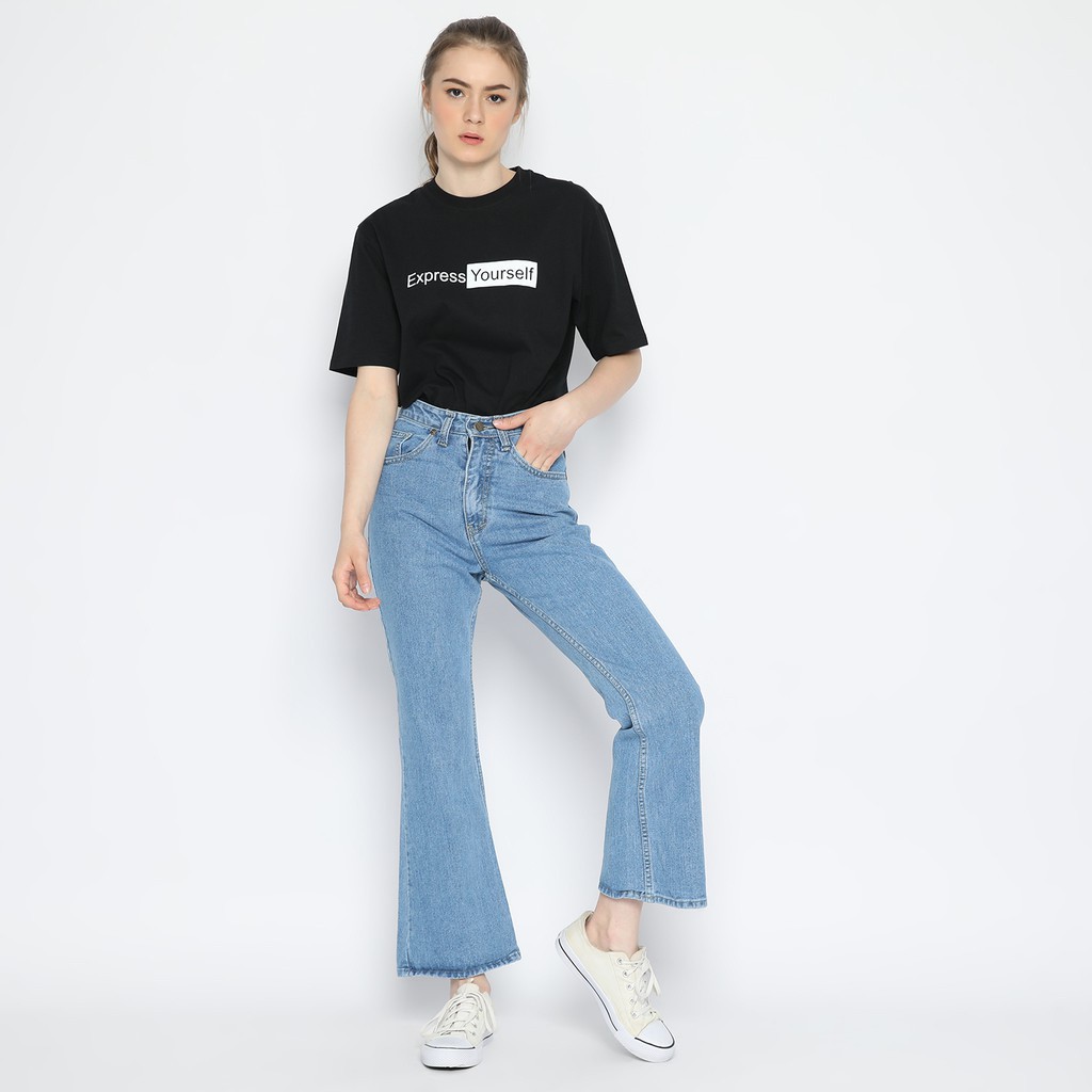 Celana Cutbray Boyfriend Jeans Wanita warna snow