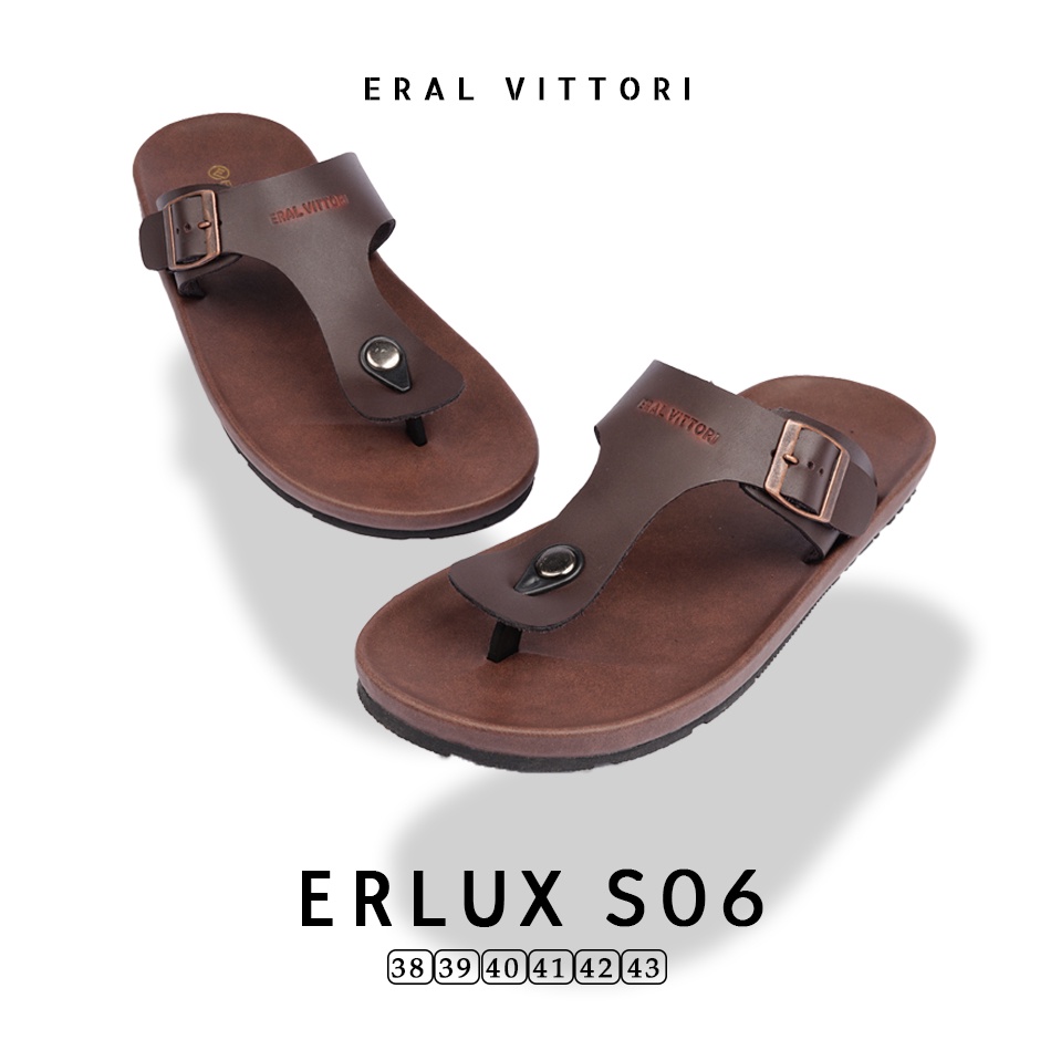 Eral Vittori - Erlux S06 Sandal Pria Kulit Harian Santai Coklat