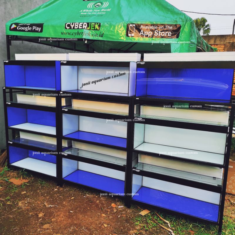 aquarium 100x40x40 alas 8mm keliling 5mm 3set kombinasi stiker