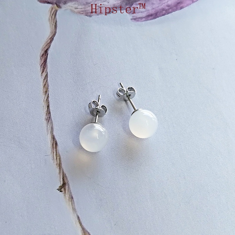 Simple and Stylish Personality Wild Ball White Gemstone Earrings